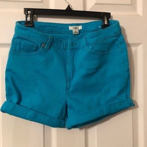 Folded blue shorts